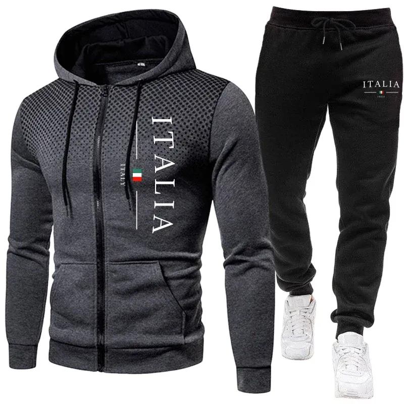 Herbst Winter Beliebter Herren-Trainingsanzug mit Reißverschluss, Kapuzenpullover und Jogginghose, urbaner lässiger, sportlicher Jogginganzug, tägliche Trainings-Outfits für Männer