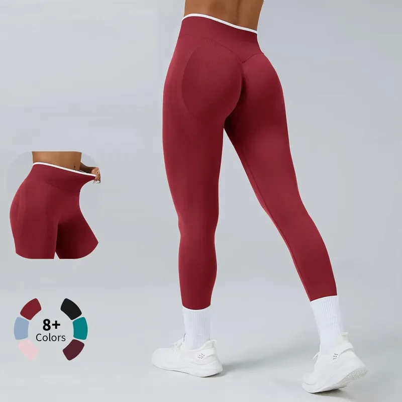 Damen Nahtlose Yoga-Leggings mit Mittelhohem Bund, Push-Up Sport Fitness Laufhose, Po-Lifting Hochelastische Gym-Leggings, Sport-Leggings
