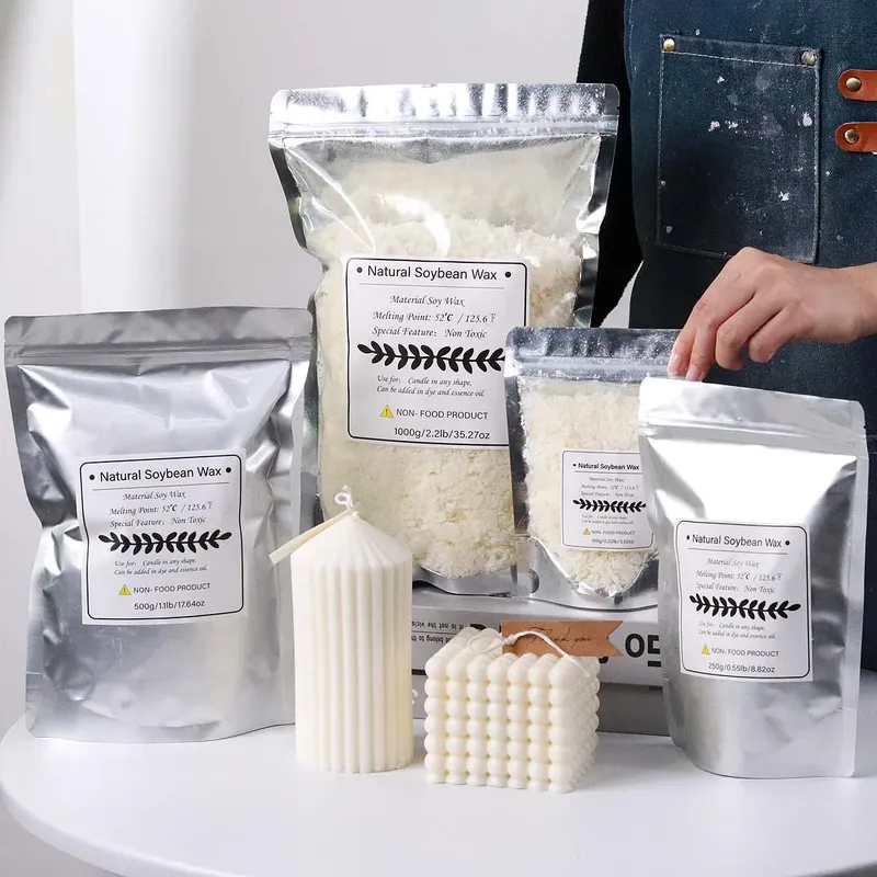 500 g/1 kg natürliche Sojawachsflocken, DIY-Kerzenherstellungszubehör, Duftkerze, Rohstoff, rauchfreie Kerzen, Dochte, Basteln
