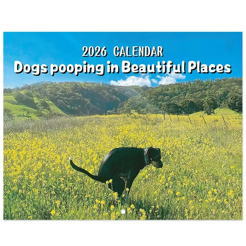 Kalender 2026 Hunde, die in wunderschönen Orten kacken, lustige Scherzgeschenke, Wandkalender aus dickem Papier, Weihnachtsdekoration für Zuhause, Planungsorganisator