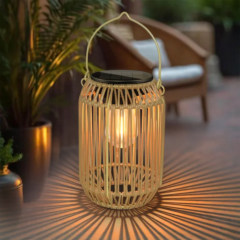 Solarlaternen, Solarleuchten für den Außenbereich, wasserdicht, Boho-Licht zum Aufhängen im Freien, Rattan-Laterne, Dekoration für Garten, Hof, Terrasse