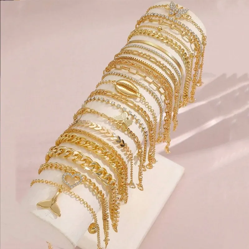 13 teile/satz Böhmischen Herz Schmetterling Strass Fußkettchen für Frauen Faux Türkis Multi-Element Fußkettchen Sommer Strand Party Schmuck