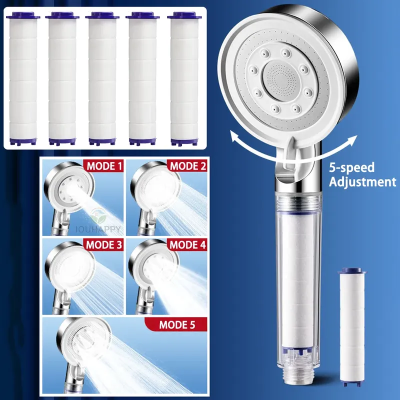 Hochdruck-Duschkopf-Set, 5 Strahlmodi, verstellbarer Duschkopf mit Filter, großer Wasserdurchflussspray, Badezimmerzubehör