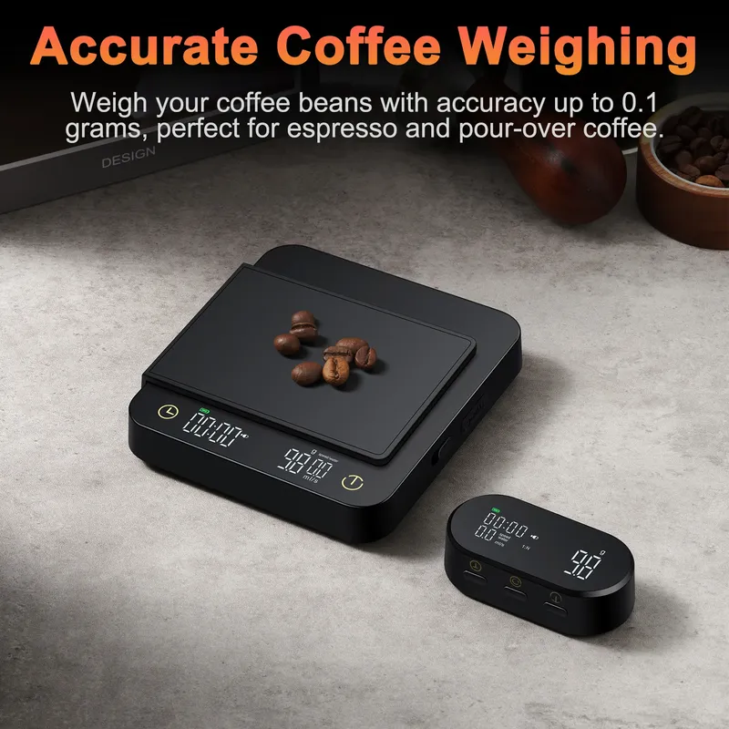 Digitale Kaffeewaage mit Timer und kabelloser Anzeige – 3 kg/0,1 g genaue Küchenwaage für Espresso und zum Übergießen von Kaffee,