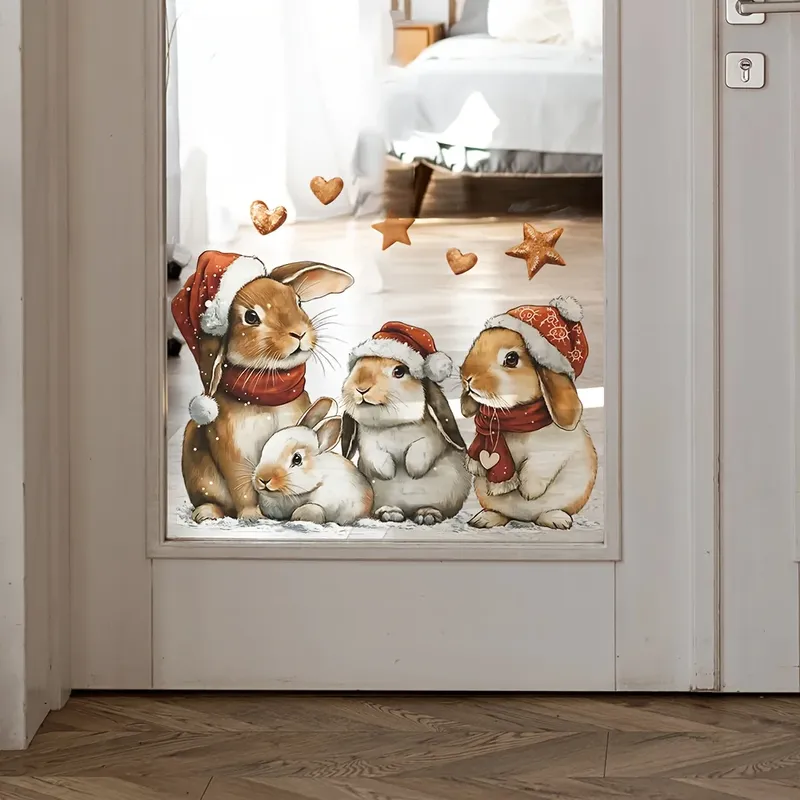 1 Stück Weihnachtsaufkleber mit Hasen-Design – abnehmbarer wasserfester Aufkleber für Wandkunst, Raumdekoration, Raumdekoration, ästhetisch