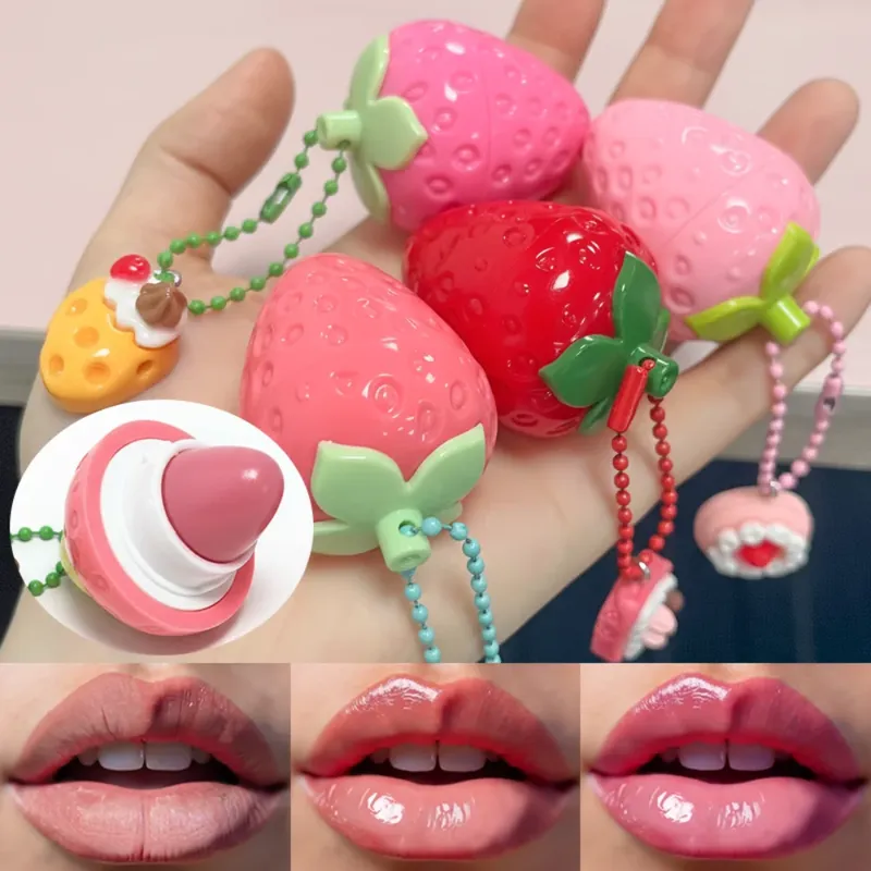 4-Farben Zufallsversand Erdbeerförmiger Milder Feuchtigkeitsspendender Wasserfester Lippenstift Täglicher Lippenpflege-Lippenstift für Trockene und Feuchte Lippen Fruchtige Lippenmaske