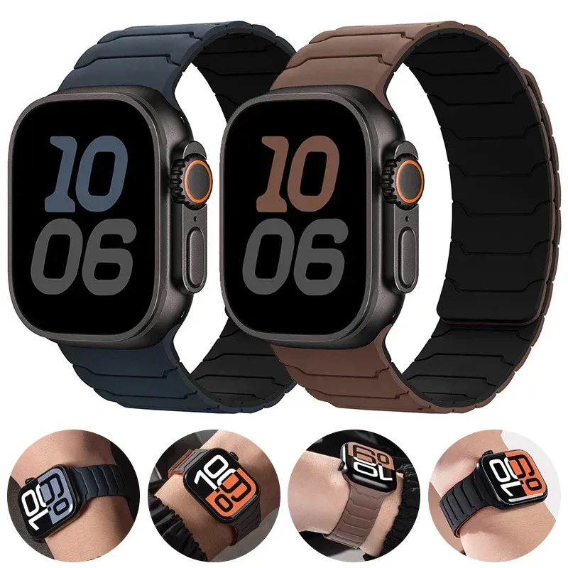Armband für Apple Watch Ultra 2 Band 49 mm 45 mm 44 mm 40 mm 42 mm 46 mm 41 mm 38 mm magnetisches Silikonarmband IWatch Serie 10 SE 9 8 7