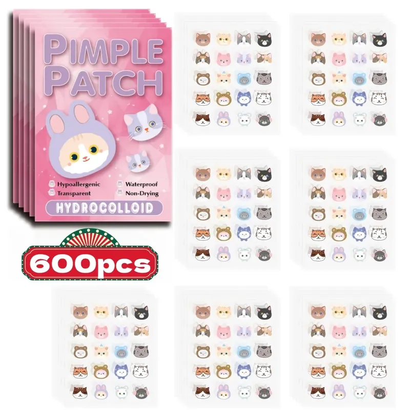600 Stück Cartoon-Akne-Patch, süßes katzenförmiges Gesichts-Concealer-Akne-Patch, sicher, ungiftig,