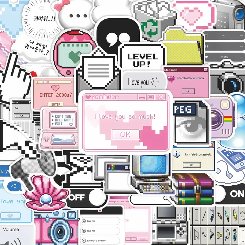 52PCS Cartoon Netzwerk Pixel Stil Retro Elektronische Aufkleber DIY Dekoration PVC Wasserdicht Skateboard Notebook Graffiti Spielzeug