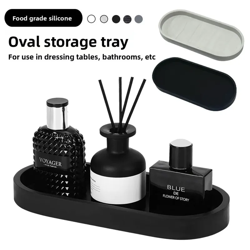 Dekorative Schüssel aus Silikon, ovaler Waschtisch-Organizer, minimalistisches Seifentablett für Badezimmer, Schmuck, Aufbewahrungszubehör