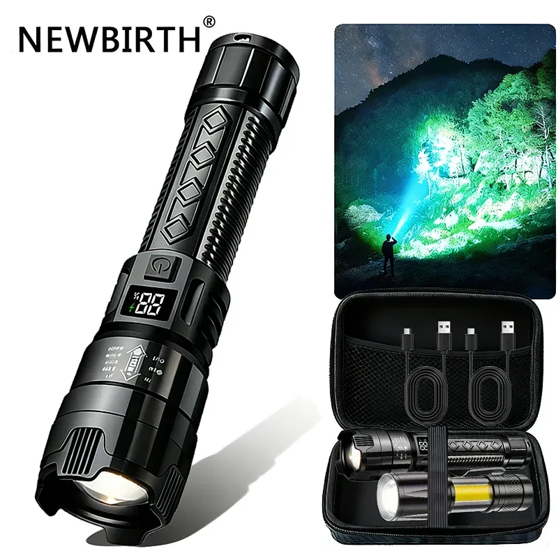 Hohe Starke Leistung Led Taschenlampen Taktische Flash Licht Taschenlampe Ultra Helle Lampe USB Lade Camping Angeln Defensa Zoom Laterne