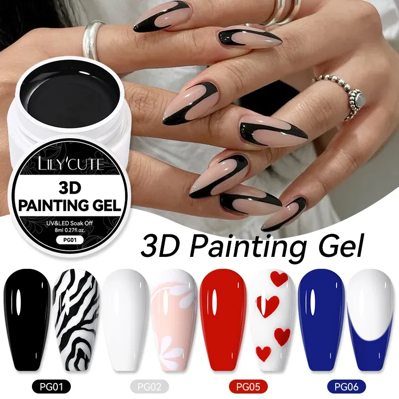 LILYCUTE 8 ml 3D Malerei Nagel Gel Weiß Schwarz Farbe Pat Multifunktionale Semi Permanent UV LED Gel Nagellack Maniküre Nagel kunst