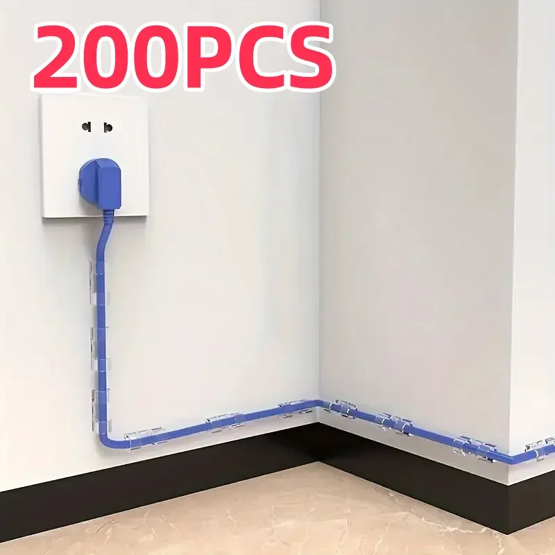 200/10 Stück durchsichtige Kunststoff-Kabelklemmen, transparente Draht-Organizer für Wand und Schreibtisch, Kabelmanagement, selbstklebende Kabelhalter