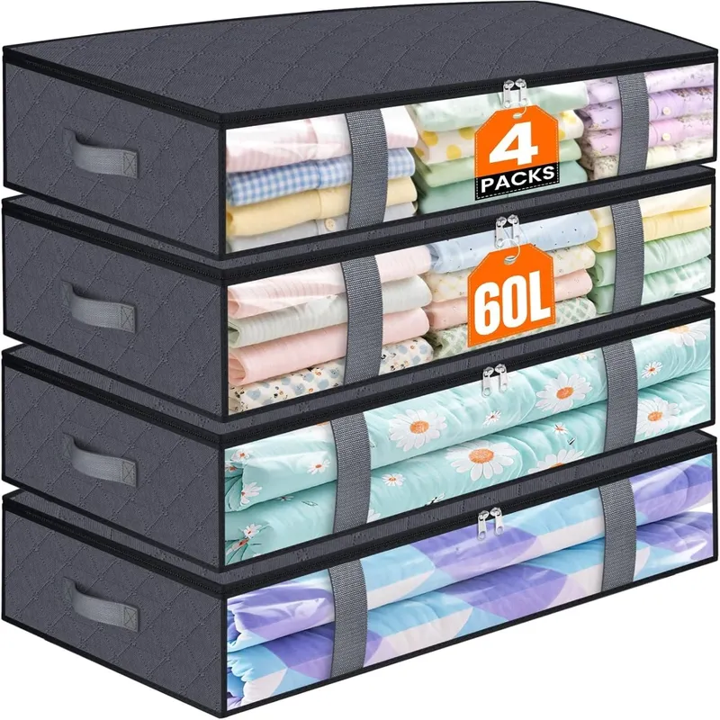 4er-Pack Aufbewahrungsbehälter unter dem Bett, Decken-Aufbewahrungstasche, Schuhaufbewahrung und Organisation, platzsparender Bettwäsche-Organizer für Schlafzimmer