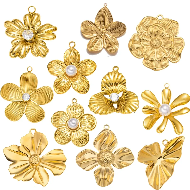 5 Stück Gold Edelstahl Blumen Charms Metall Perlen Anhänger für DIY Halskette Armband Schmuckherstellung und Basteln Großhandel Bulk