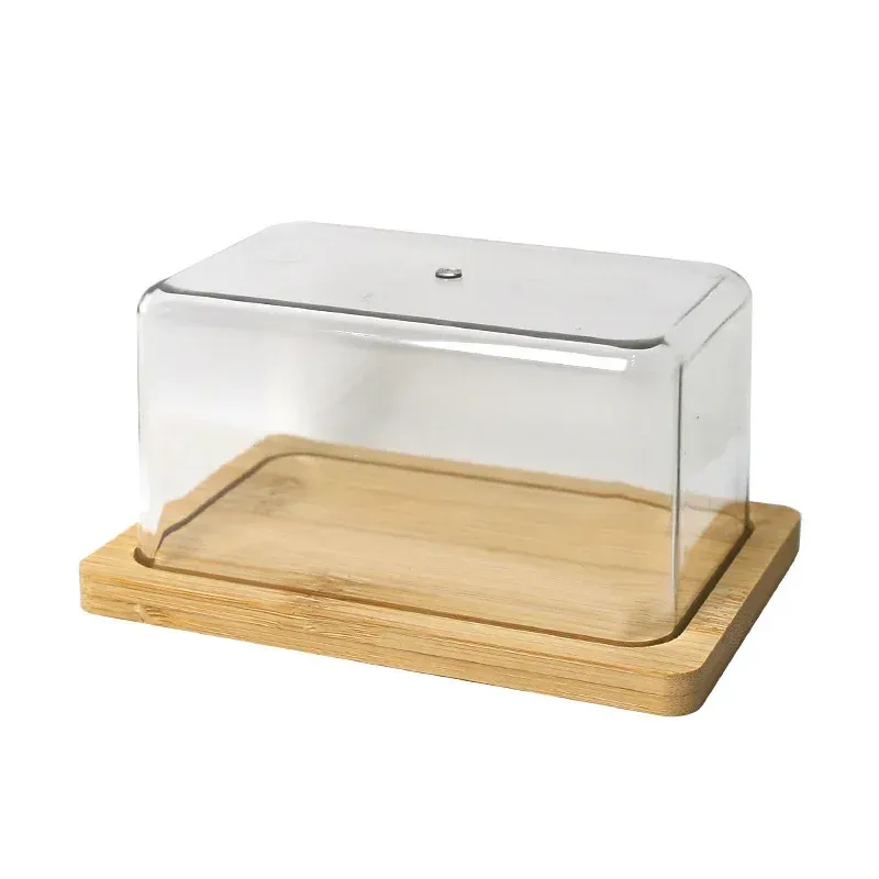 Nordic Arbeitsplatte Bambus Butter Teller Teller mit transparentem Acryl Deckel Küche Lagerung Butter Container Box Butter Geschirr
