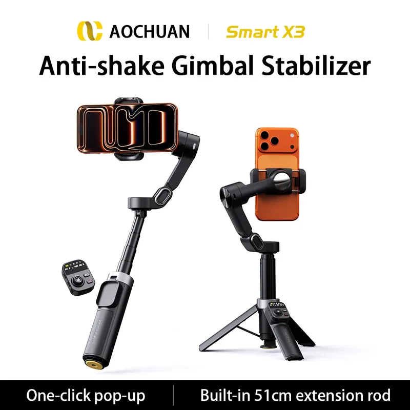 2025 Neuer AOCHUAN Handheld-Gimbal-Stabilisator Smart X3 faltbarer Bounce-Typ mit abnehmbarer Gimbal-Fernbedienung für iPhone 12–17 Android