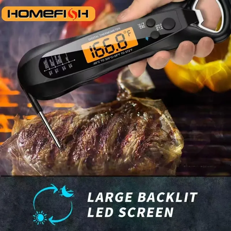 Sofort ablesbares Fleischthermometer zum Kochen, schnelles und präzises digitales Lebensmittelthermometer mit Hintergrundbeleuchtung, Magnet, Kalibrierung, Küche
