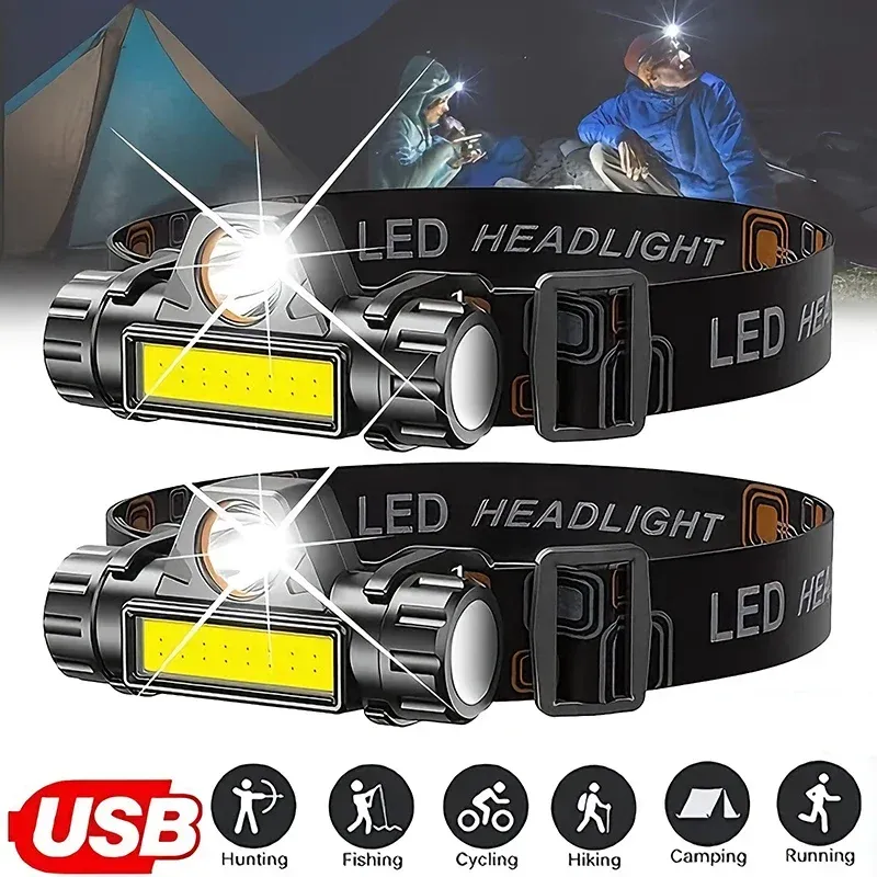 Wiederaufladbare COB LED USB Scheinwerfer Starke Magnetische Leistungsstarke Scheinwerfer Super Helle Wasserdichte Kopf Taschenlampe Für Outdoor Angeln