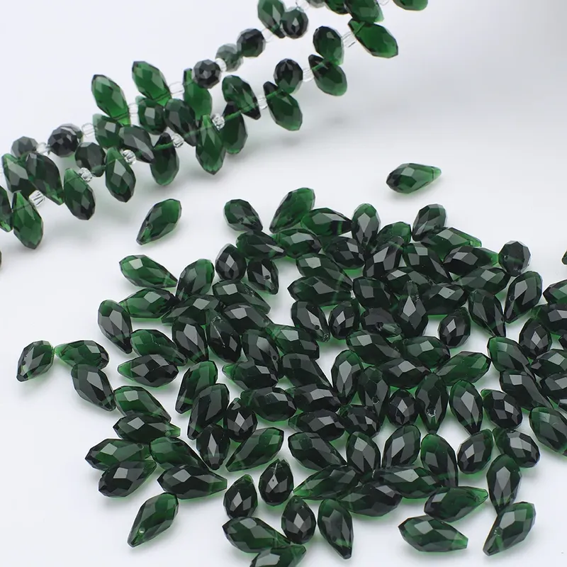 95 Teile/los 6x12mm Grün Seite Loch Wasser Tropfen Kristall Glas Lose Perlen Birne Form DIY Schmuck Machen armbänder Halsketten Ohrringe