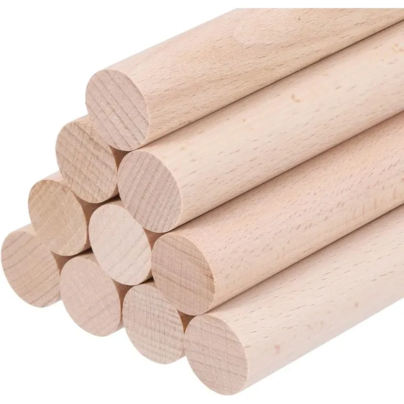 10 Stück Holzdübelstangen, unlackierte Hartholzstifte, Dübelstangen, Holzstäbchen für Bastelarbeiten und Heimwerker, Makramee-Dübel, Holzstangen