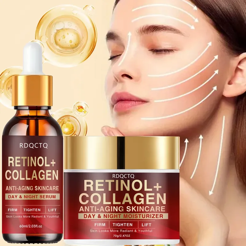 Retinol Collagen Anti-Aging Day Night Serum – Straffende Lifting-Gesichtsessenz für jugendliche Ausstrahlung, Hautpflegeformel mit Feuchtigkeit
