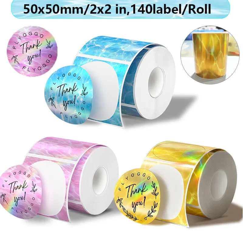 M110/M200/M220 Holographische Laser FARBE Runde 50x50mm Aufkleber DIY Siegel Etiketten für Phomemo M120 E210 Marklife P50 HPRT T20 Maker