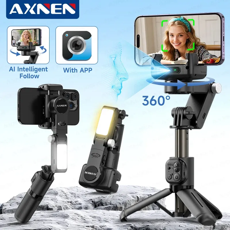 Gimbal Q19 AI Desktop 360° °   Auto Rotation Face Track Anti-Shake Selfie Stick Handstabilisator mit Fülllicht für Smartphones