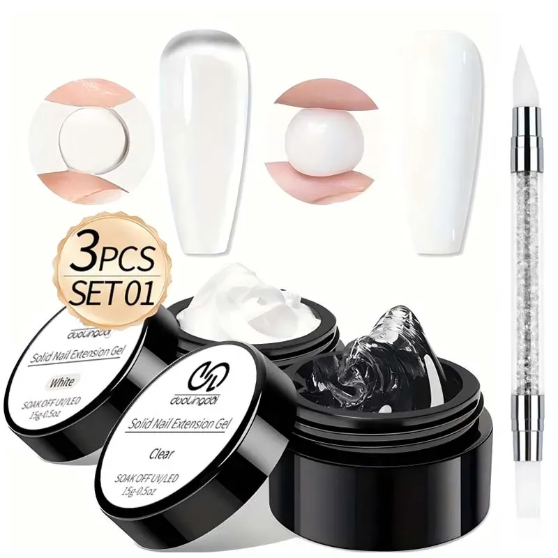 3 Stück/Set Solid Builder Gel für Nägel, weiß, rosa, nackt, klares Hartgel für Nägel, 3D-Sculpting-Gel, nicht klebendes Hand-Carving-Gel