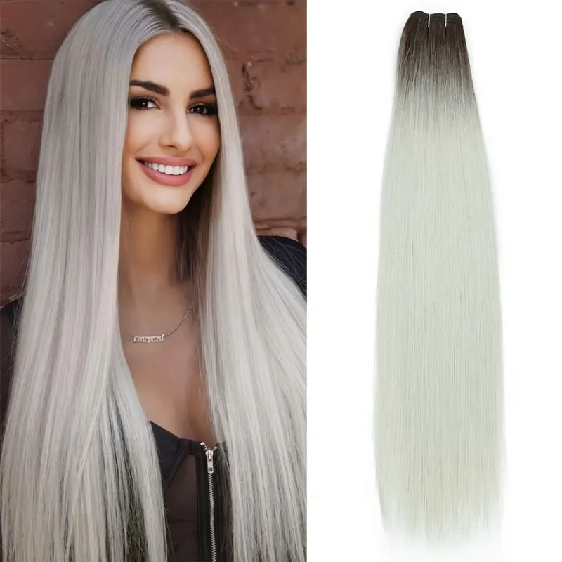 Alibaby Gerade Haar Bundles Extensions Glatte Ombre Haar Weben 26 Zoll Lange Synthetische Gerade Haar Bundles Volle bis Ende 150g
