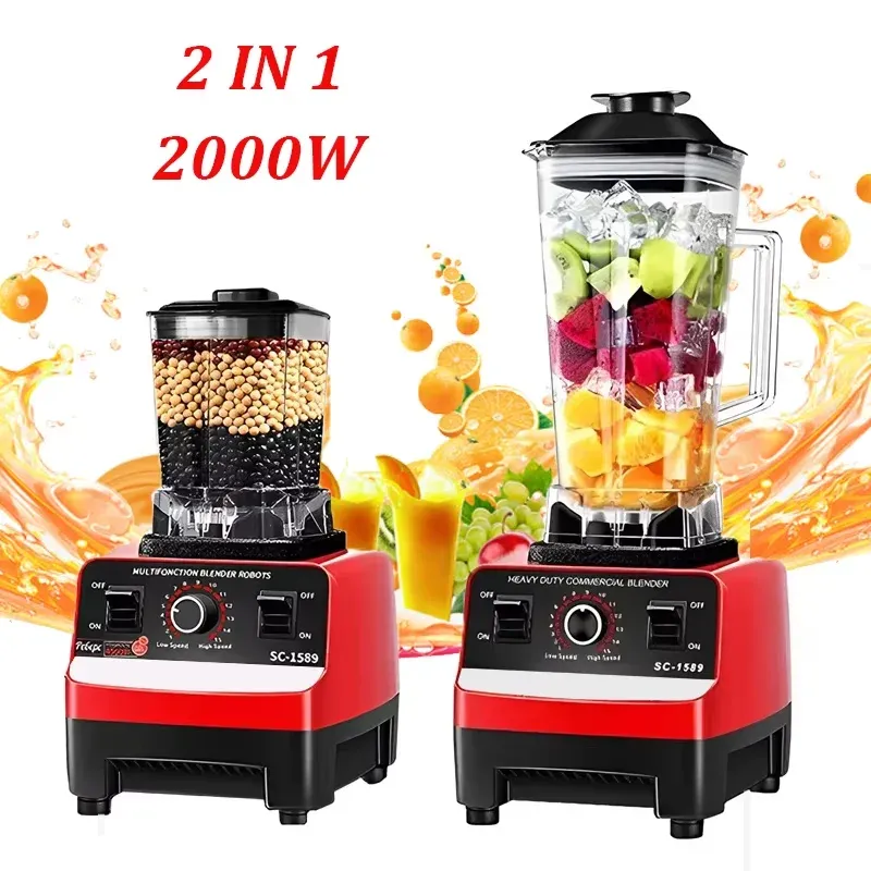 2-in-1-Elektromixer, 2000 W, hohe Leistung, schwer, kommerzieller Mixer, Küchenmaschine, Eiskekse