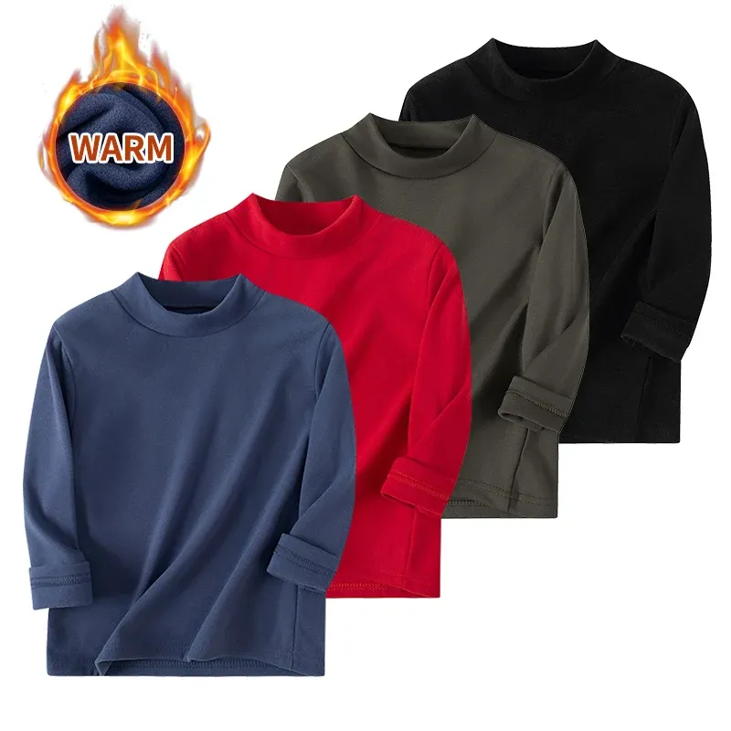 1/3-teiliges Kinder-Bottom-Shirt mit mittlerem Kragen im Herbst und Winter, einfarbig, Joker-Langarm-T-Shirt für Mädchen, Jungen, lässig, S