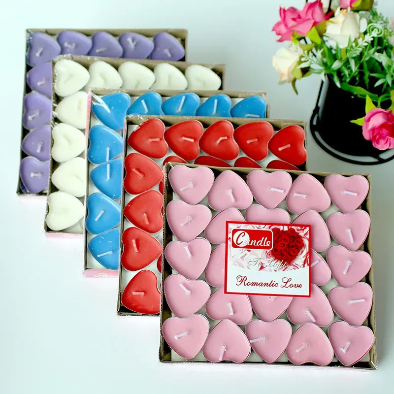 50 Stück herzförmige Teekerzen Lichter Set Geburtstag Jubiläen Hochzeit Valentinstag DIY Dekor Teekerze Licht Teewachs