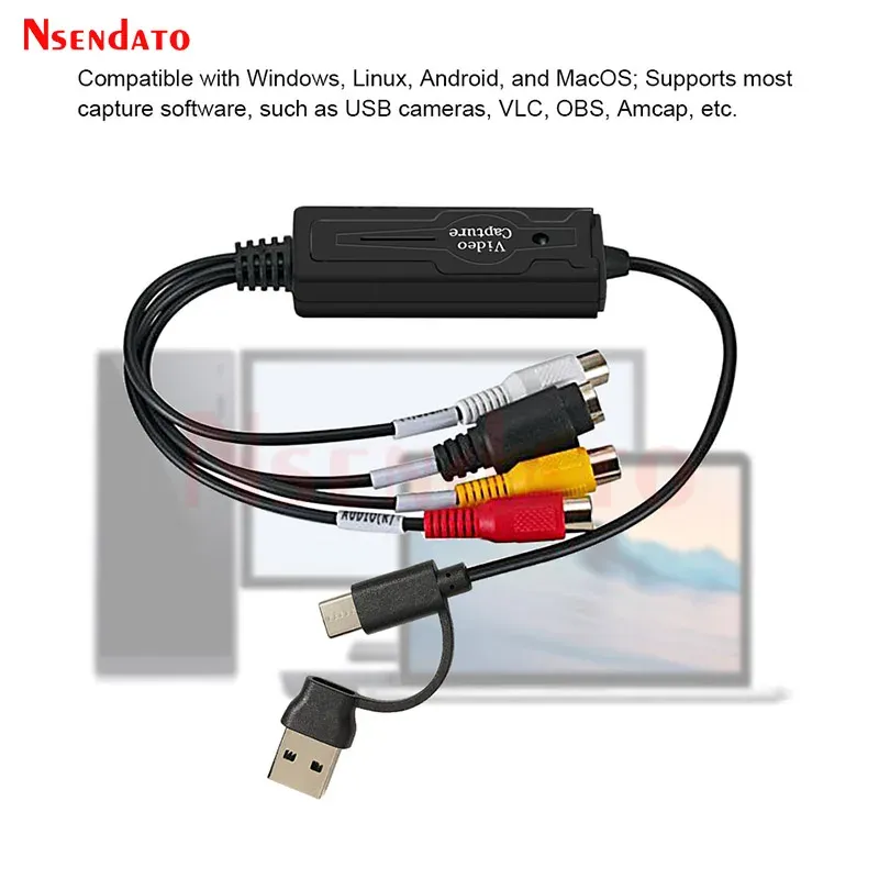 USB Typ C Video Capture Card 2-in-1 Typ C USB 2.0 AV Video Grabber Record Adapter RCA AV zu USB C Video Recorder für PC Kamera