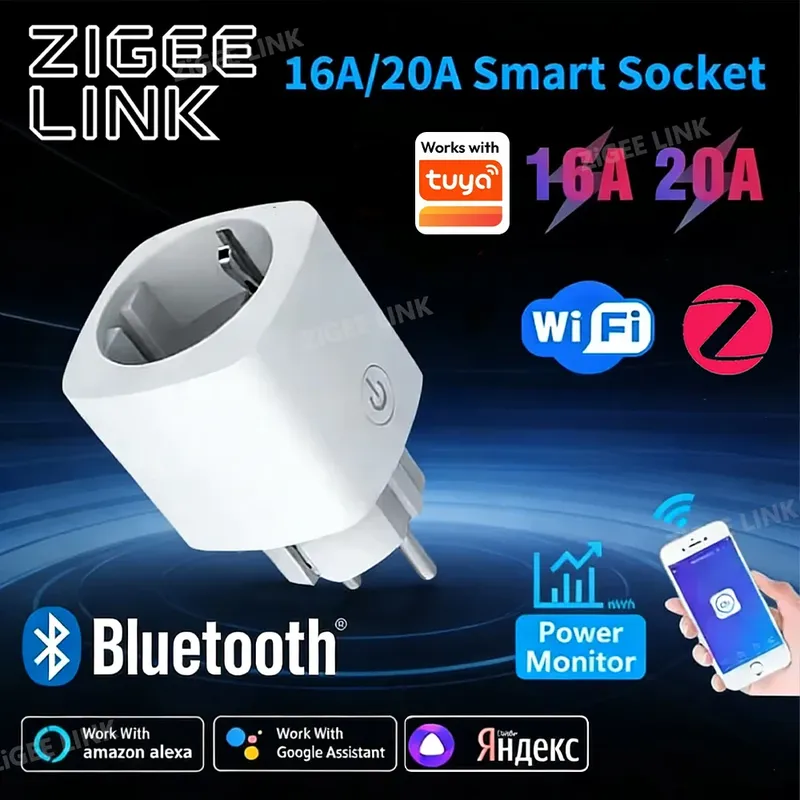 Intelligente Steckdose WiFi/Zigbee3.0 16A/20A EU mit Energieüberwachung und Timer für die Steuerung von Haushaltsgeräten über Alexa, Google Home und Smart Life