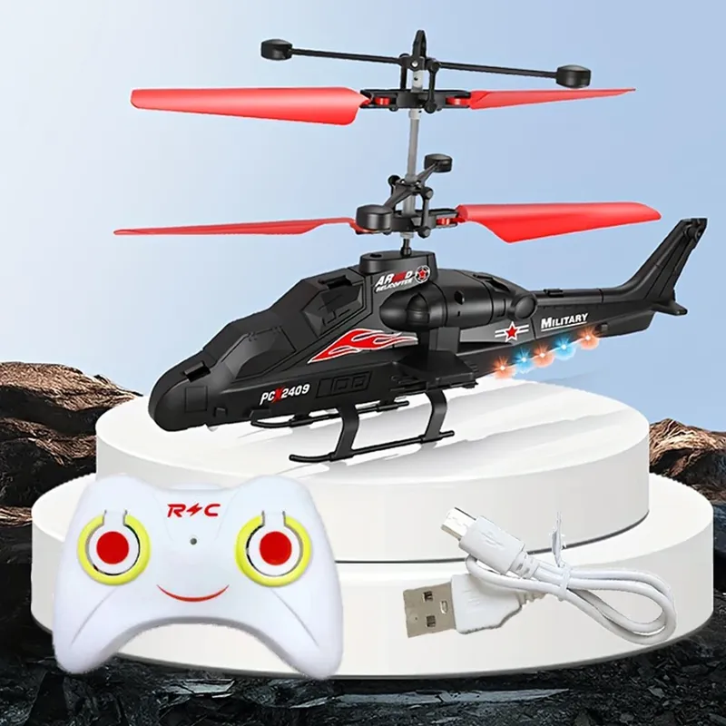 2-Wege-Fernbedienungsflugzeug, Infrarot-Induktionshubschrauber, LED-Lichter, Drohne, USB-Aufladung, Kampfflugzeugmodell, Jungenspielzeug