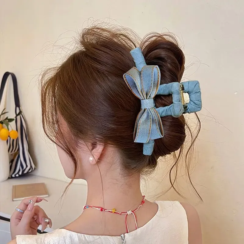 1pc Koreanische Neue Mode Blau Denim Bogen Transparent Grau Haar Clip Shark Clip Haar Zubehör Sommer