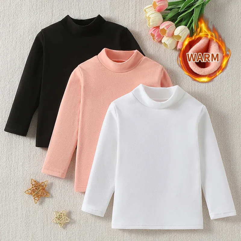1/2/3 Stück Herbst und Winter dickes einfarbiges Basisshirt für Kinder, Jungen und Mädchen, gebürstet, warm, mittlerer Ausschnitt, modischer Kapuzenpullover
