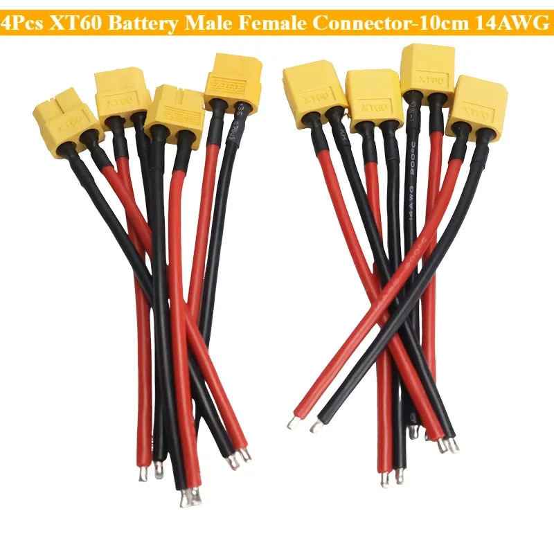 4 Stück XT60 Batterie männlich weiblich Stecker – 10 cm 14AWG Silikondrahtkabel für RC Flugzeug Lipo Batterie ESC FPV Drohne erweitern