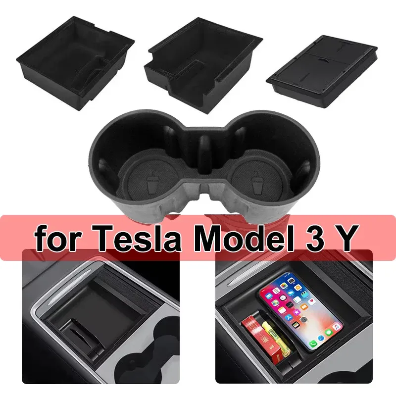 Für Tesla Modell Y 3, Mittelkonsole Lagerung Organizer Box Tablett Armlehne Versteckte Box Bins Tasse Halter Auto Innen Zubehör