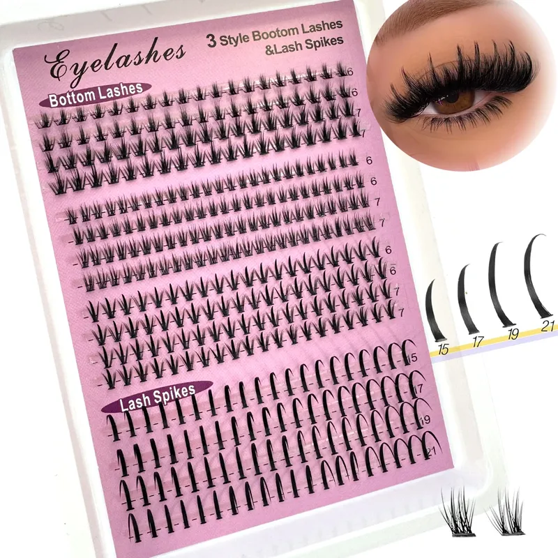 16 Reihen untere Wimpern (6–7 mm) und Spikes (15–21 mm) Mix DIY Wimpernverlängerung Wispy Individuelle Wimpernspikes Cluster DIY Wimpernwerkzeuge