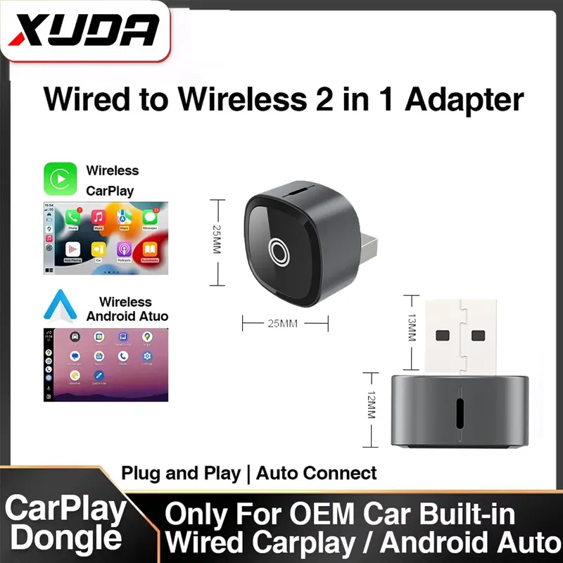 XUDA 2in1 Wireless CarPlay Adapter Android Auto AI Smart Box Auto Intelligente Systeme Für VW Toyota Nissan Honda Ford Benz