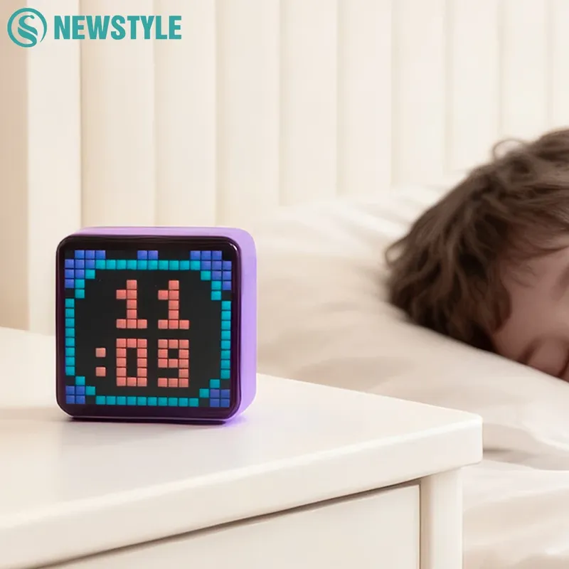 LED Pixel Display Nachtlicht 5000 mAh Bluetooth APP Steuerung DIY Tisch Licht Mit Wecker Für Schlafzimmer Weihnachten Geschenk