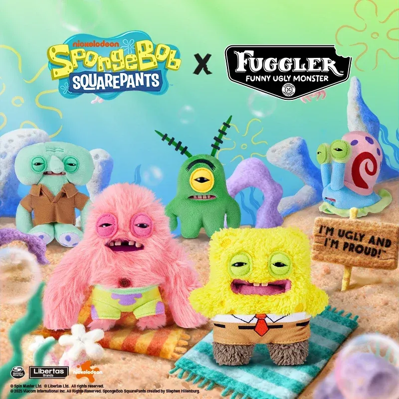 Original Fuggler SpongeBob Patrick Schlüsselanhänger, Taschenanhänger für Rucksackdekoration, weiche Plüschpuppe, Zähne, Monster, hässliches süßes lustiges Spielzeug
