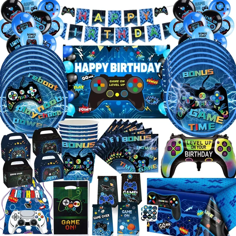Videospiel Geburtstag Party Dekoration Einweggeschirr Set Pappbecher Teller Tischdecke Serviette für Kinder Babyparty Zubehör