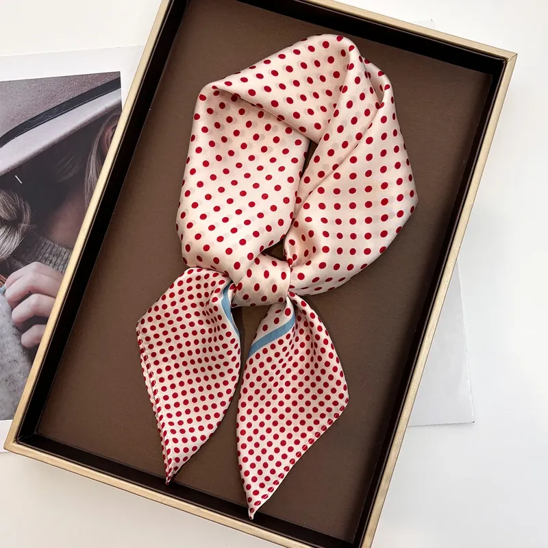 Dot Print Frauen Quadrat Schal Seide Gefühl Halstuch Bandana Dame Frühling Schal Schals Wrap Kopftuch Haar Band Krawatten