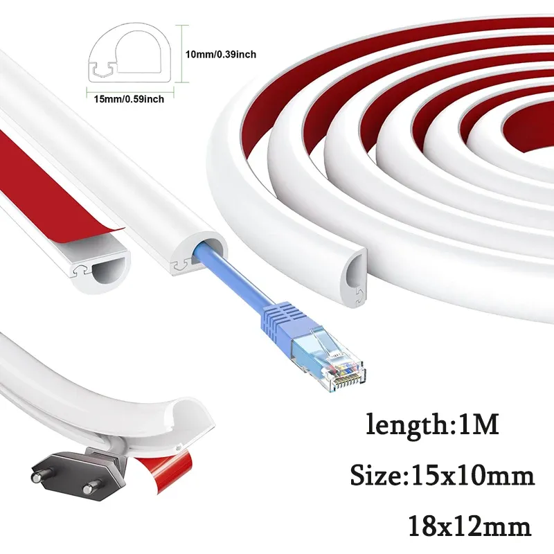 1 Meter Kabelmanagementkanal, unsichtbar, dekorativ, PVC-Drahtabdeckung, Anti-Schritt-Schutz, selbstklebend, weiches Kabel, Rennbahn mit Kappe