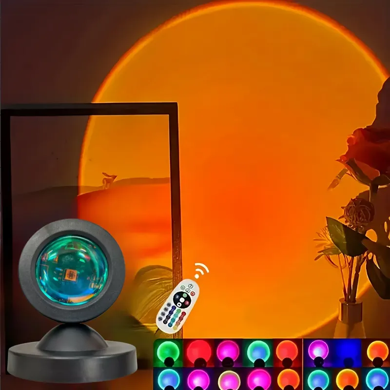 1 Stück lebendiges Sonnenuntergang-Projektionslicht – 16-Farben-Spektrum, USB-Fernbedienung, dynamisches, farbwechselndes LED-Licht – kreiert warmes Zuhause