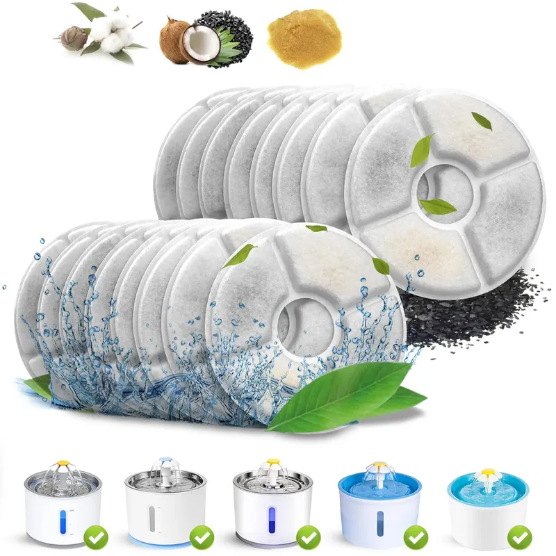 Katzen-Wasserbrunnenfilter-Ersatz, 4/8/12-teiliges rundes Kohlefilter-Set für automatisches Haustierbrunnen-Mehrfachfiltrationssystem