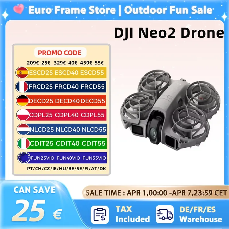 DJI Neo2 Drohne, Fly-Kamera-Drohne, 4K-stabilisiertes Video, 151 g, leicht und tragbar, vollflächiger Propellerschutz, neun 2 C0